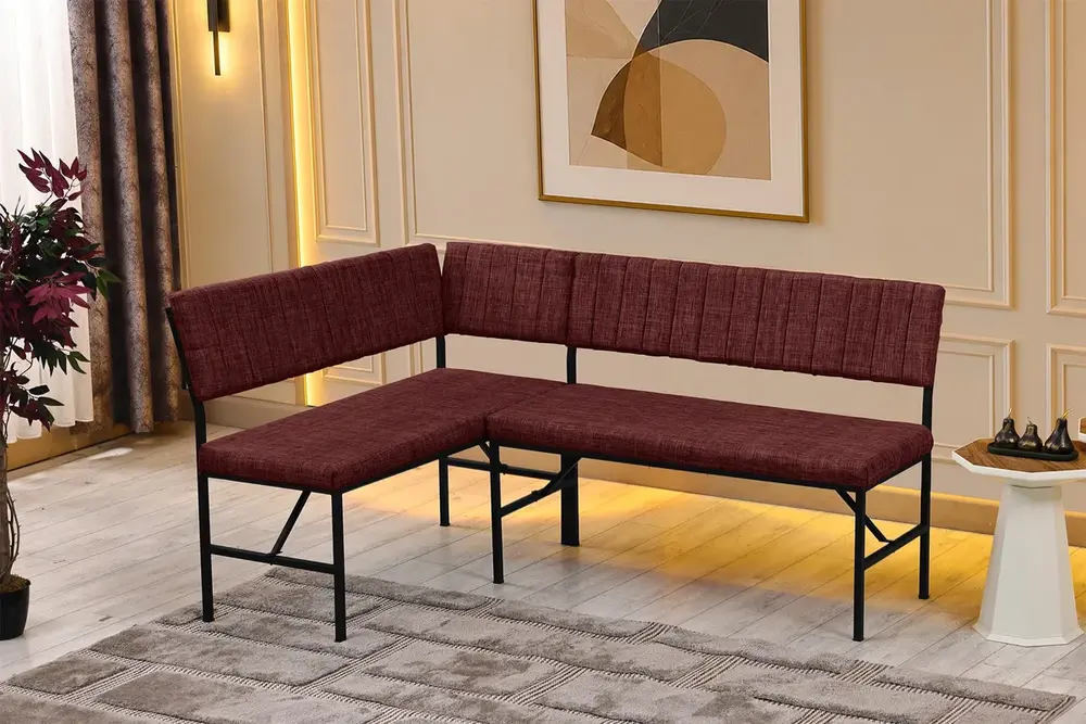 Melody Köşe Bench Takımı, Bordo, 110X155 Cm