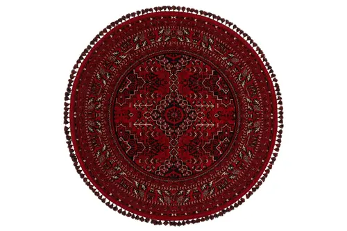 Zagros Kırmızı 05 Yuvarlak Etnik Desenli Halı, 120X120