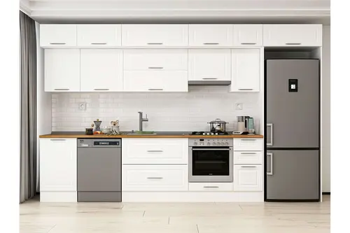 Alvinka 370X240 Cm Klasik Mebran Mutfak Dolabı, Mb E80S50S40 1 Mebran Beyaz Suntalam