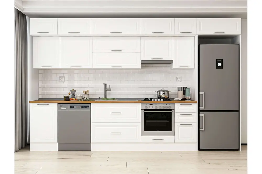 Alvinka 370X240 Cm Klasik Mebran Mutfak Dolabı, Mb E80S50S40 1 Mebran Beyaz Suntalam