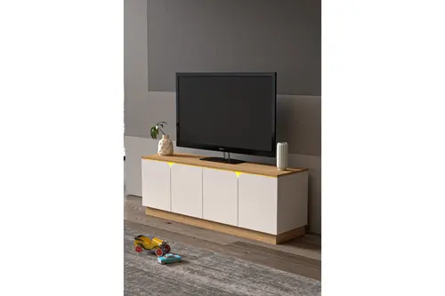 Led Işıklı Tv Ünitesi Mdf Kapak, Beyaz, 150 Cm