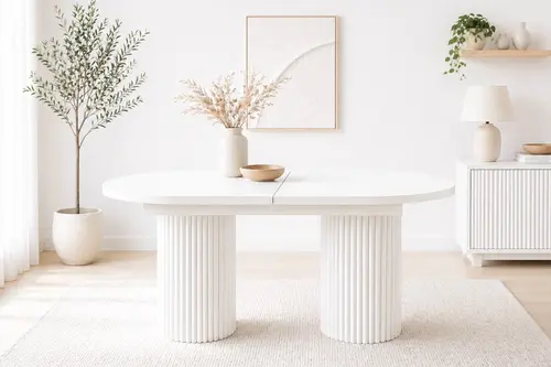 Oval Ptt Açılır Mutfak Masası, Beyaz, 160 Cm