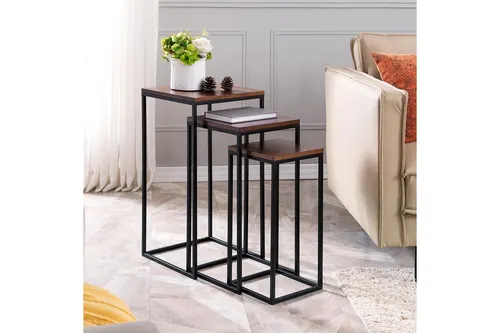 Forge Siyah Metal Ahşap Zigon Sehpa