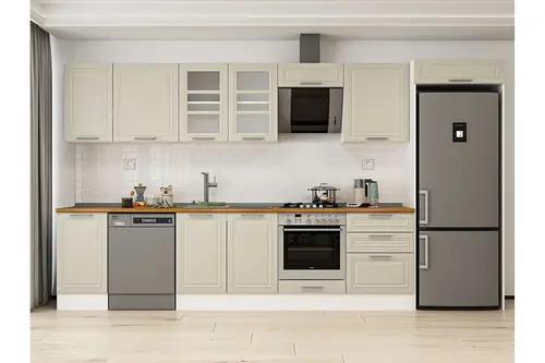 Alvinka 395X222 Cm Klasik Mebran Mutfak Dolabı, Mb E90S45S60 3 Mebran Kumtaşı Suntalam