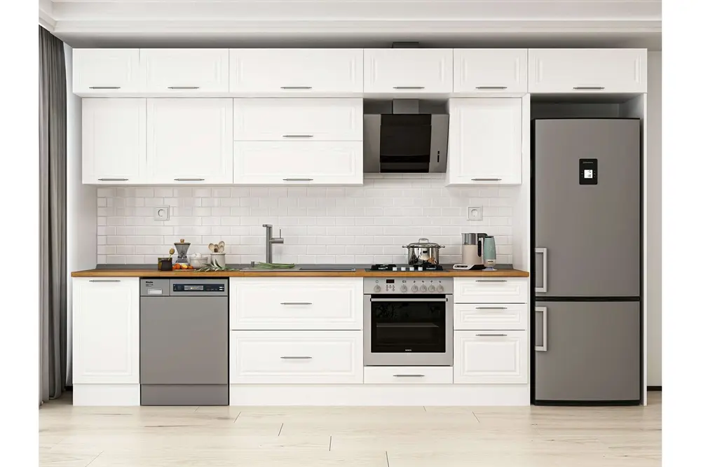 Alvinka 375X240 Cm Klasik Mebran Mutfak Dolabı, Mb E80S45S50 2 Mebran Beyaz Suntalam