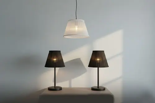 Cansu Tül Abajur Avize Seti, Siyah Beyaz