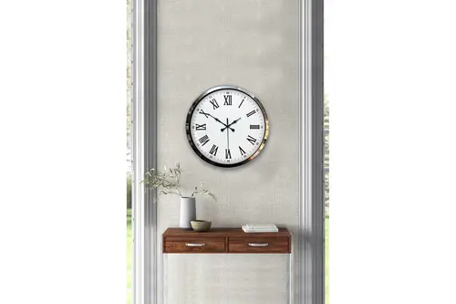 Krom Roma Rakamlı Metal Modern Duvar Saati 40 Cm