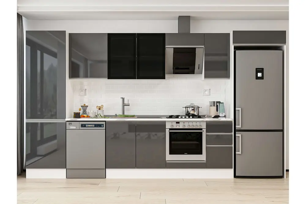 Alvinka 380X222 Cm Mutfak Dolabı, Mbb E80B60S40 3 Antrasit Suntalam
