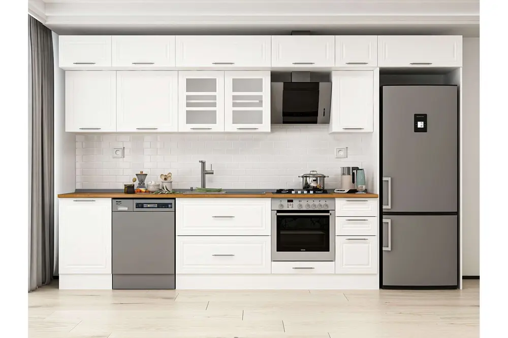 Alvinka 380X240 Cm Klasik Mebran Mutfak Dolabı, Mb E90S50S40 3 Mebran Beyaz Suntalam