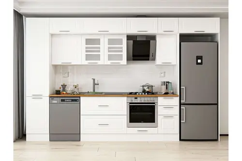 Alvinka 375X240 Cm Klasik Mebran Mutfak Dolabı, Mbb E90B45S40 3 Mebran Beyaz Suntalam