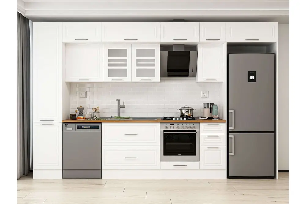 Alvinka 375X240 Cm Klasik Mebran Mutfak Dolabı, Mbb E90B45S40 3 Mebran Beyaz Suntalam
