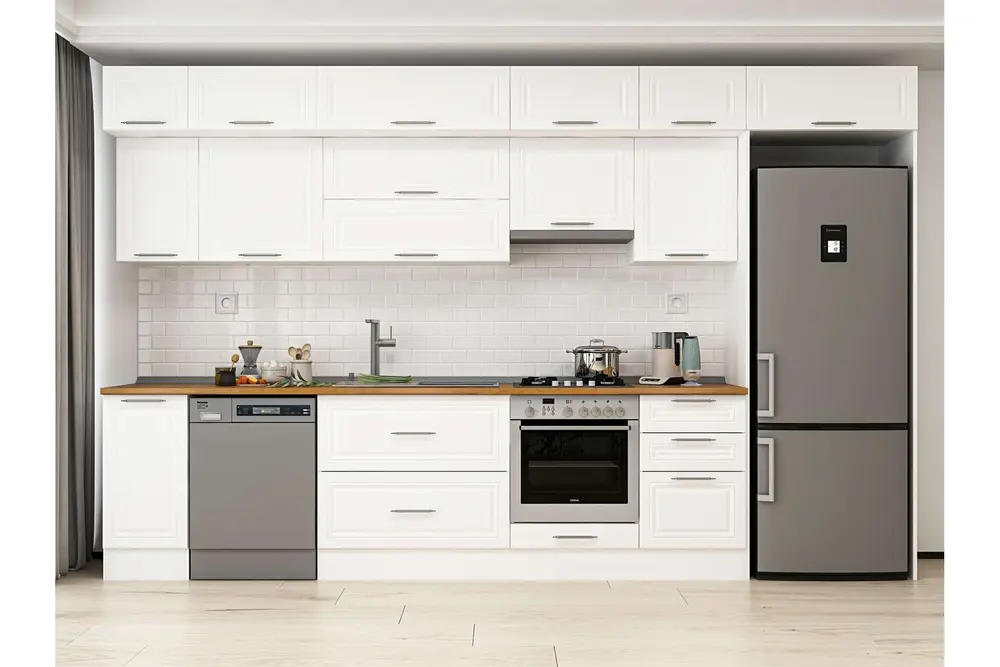 Alvinka 370X240 Cm Klasik Mebran Mutfak Dolabı, Mb E80S40S50 1 Mebran Beyaz Suntalam