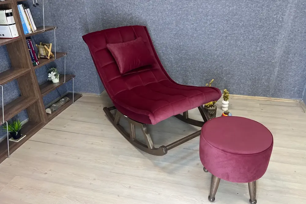 Miskin Puflu Sallanan Sandalye, Ceviz Bordo