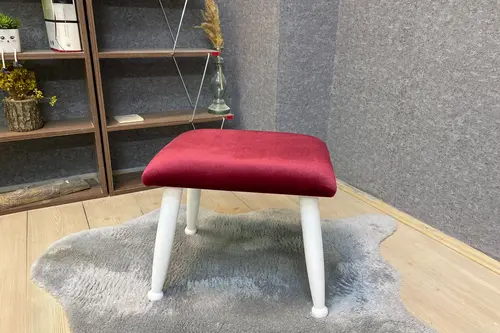 Trend Puf, Bordo, Beyaz Ahşap Ayak