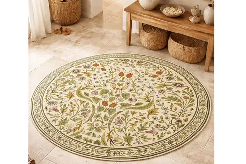 Bej Yaprak Dokuma Taban Halı, 607 Yng 80X80 Cm