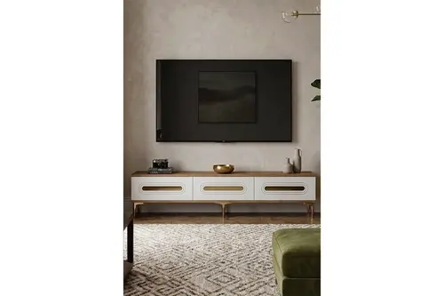 Rany Tv Sehpası, Safirmeşe Beyaz Gold, 180 Cm, Tsa1806Dbg