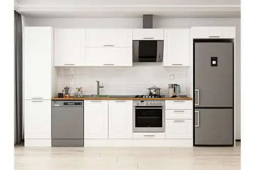 Alvinka 390X222 Cm Klasik Mebran Mutfak Dolabı, Mbb E90B50S50 2 Mebran Beyaz Mdf