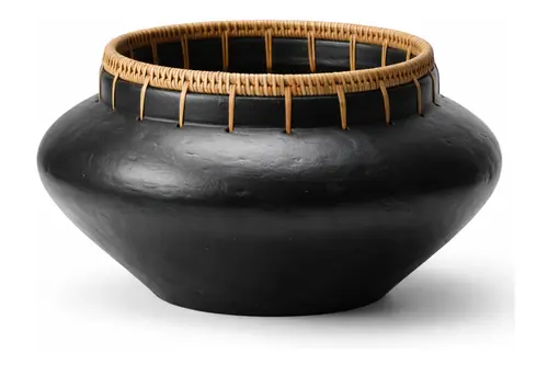 Siyah Rattan Dikişli El Yapımı Vazo Minimalist