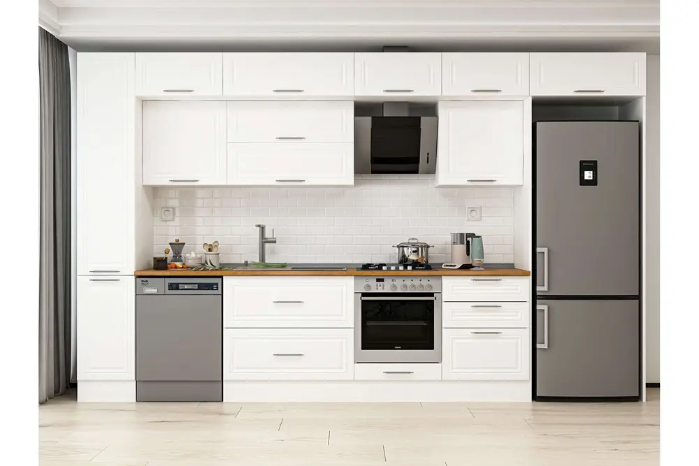Alvinka 390X240 Cm Klasik Mebran Mutfak Dolabı, Mbb E90B40S60 2 Mebran Beyaz Suntalam