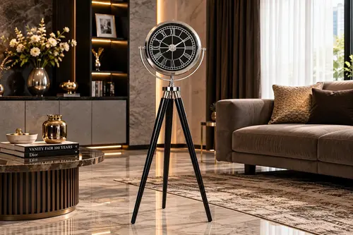 Muyika Ahşap Ayaklı Krom Tripod Duvar Saati Kss