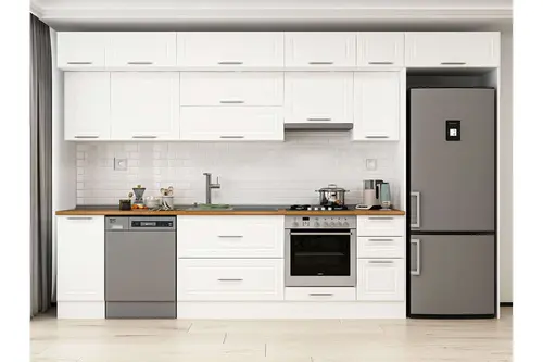 Alvinka 370X240 Cm Klasik Mebran Mutfak Dolabı, Mb E90S40S40 1 Mebran Beyaz Suntalam