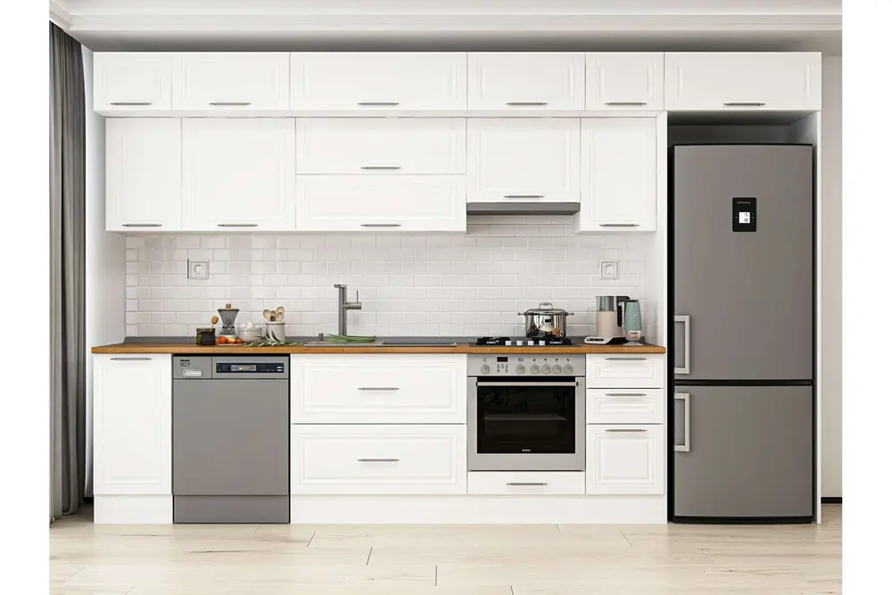 Alvinka 370X240 Cm Klasik Mebran Mutfak Dolabı, Mb E90S40S40 1 Mebran Beyaz Suntalam