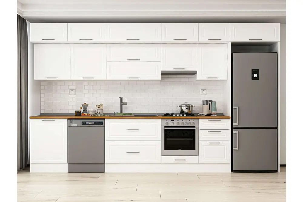 Alvinka 400X240 Cm Klasik Mebran Mutfak Dolabı, Mb E90S60S50 1 Mebran Beyaz Suntalam