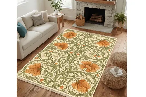 Bej Yosun Sarmaşığı Dokulu Dokuma Taban Halı, 676 Yng 80X150 Cm