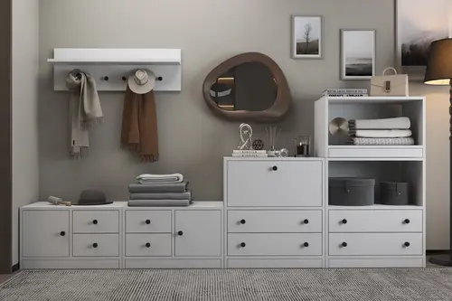 Luna Raflı Askılıklı Puflu Çekmeceli Beyaz Vestiyer Çıtasızı 259 Cm Vst 1097 Ç