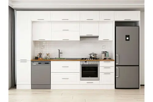 Alvinka 370X240 Cm Klasik Mebran Mutfak Dolabı, Mbb E80B45S45 1 Mebran Beyaz Suntalam