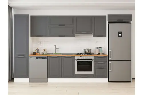 Alvinka 385X222 Cm Klasik Mebran Mutfak Dolabı, Mbb E90B50S45 1 Mebran Antrasit Mdf