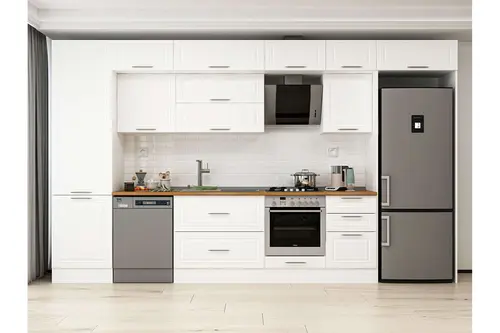 Alvinka 400X240 Cm Klasik Mebran Mutfak Dolabı, Mbb E90B60S50 2 Mebran Beyaz Suntalam