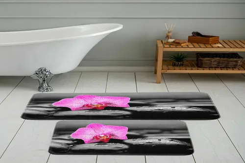 Dijital Baskı, Kaymaz Taban İkili Banyo Paspası 100X60 + 60X50 Cm Rvg5055