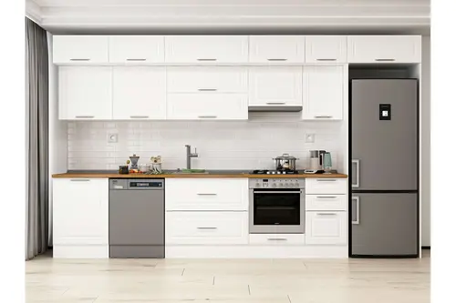 Alvinka 395X240 Cm Klasik Mebran Mutfak Dolabı, Mb E90S60S45 1 Mebran Beyaz Suntalam