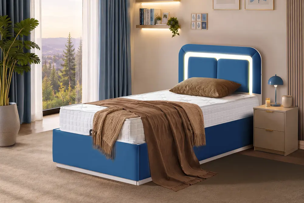 Demonte Nox Ledli Tek Kişilik Baza Başlık Maxi Yatak Seti, Mavi, 100X200