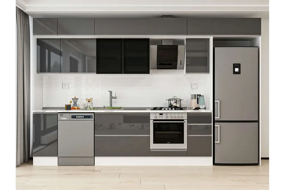 Alvinka 370X240 Cm Mutfak Dolabı, Mb E90S40S40 3 Antrasit Suntalam