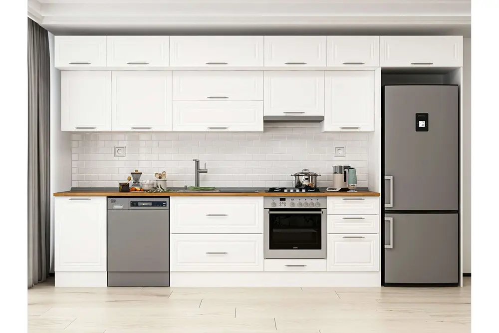 Alvinka 390X240 Cm Klasik Mebran Mutfak Dolabı, Mb E90S50S50 1 Mebran Beyaz Suntalam
