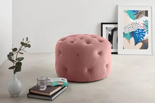 Kapitoneli Yuvarlak Puf, Pembe