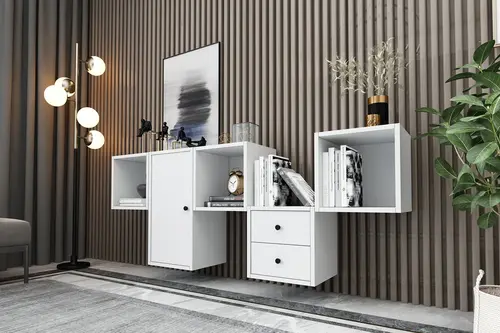 Leno Kapaklı Çekmeceli Duvara Monte Ayaksız Dresuar Beyaz 170 Cm Drs-1003-Ç