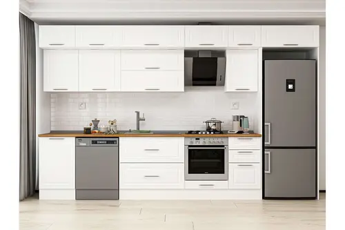 Alvinka 375X240 Cm Klasik Mebran Mutfak Dolabı, Mb E80S50S45 2 Mebran Beyaz Suntalam