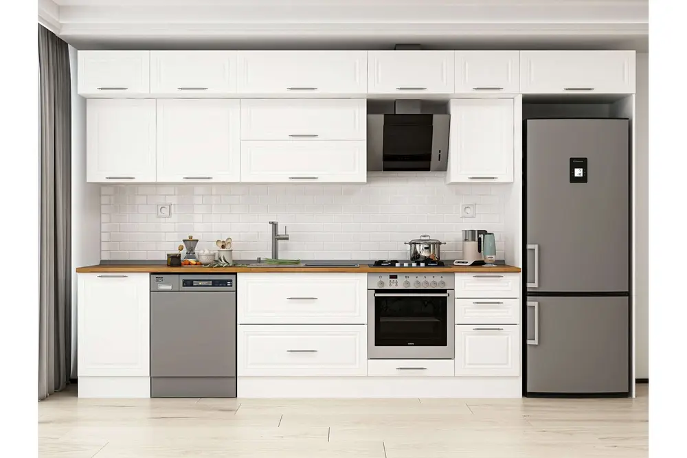 Alvinka 375X240 Cm Klasik Mebran Mutfak Dolabı, Mb E80S50S45 2 Mebran Beyaz Suntalam