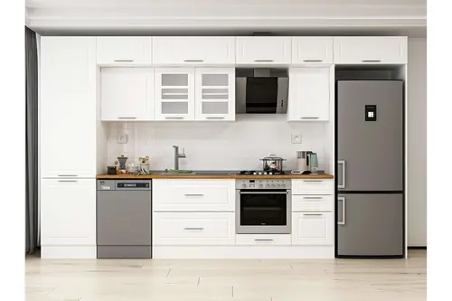 Alvinka 395X240 Cm Klasik Mebran Mutfak Dolabı, Mbb E90B60S45 3 Mebran Beyaz Suntalam