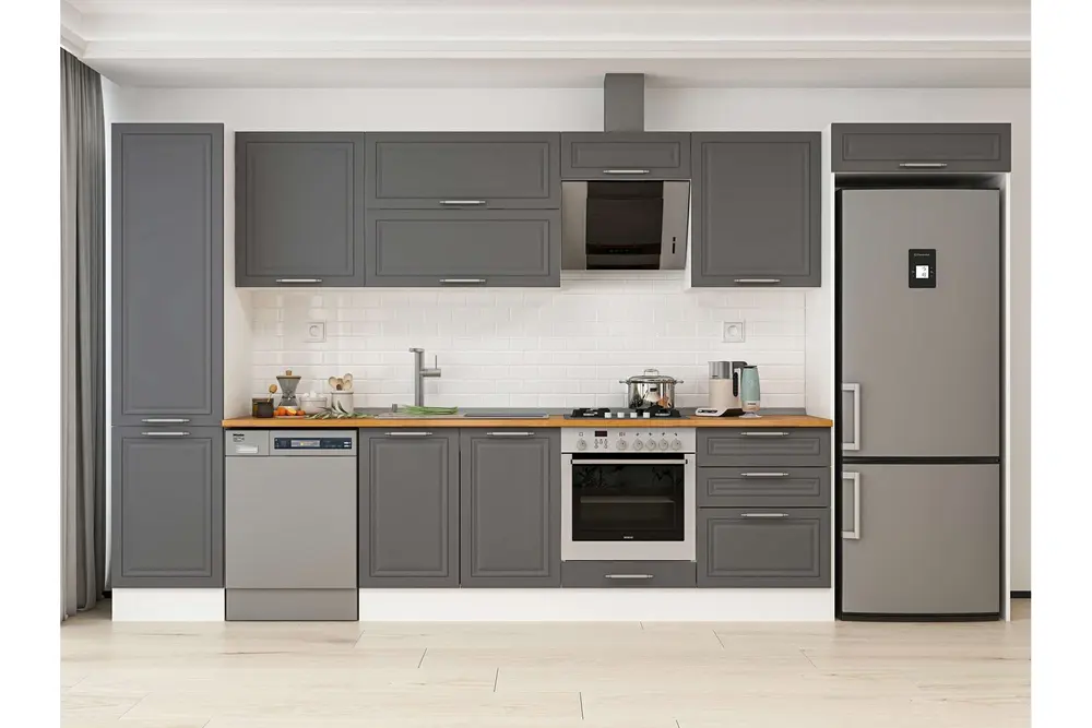 Alvinka 400X222 Cm Klasik Mebran Mutfak Dolabı, Mbb E90B50S60 2 Mebran Antrasit Mdf
