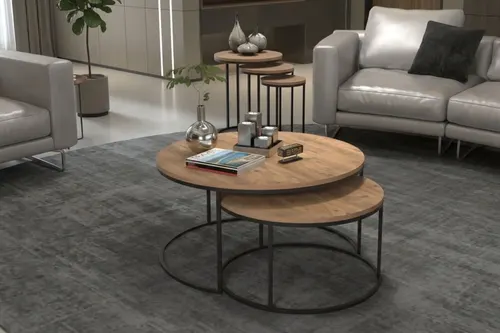 Tubihome Yavrulu Sehpa Ve Zigon Sehpa Takımı, Ceviz