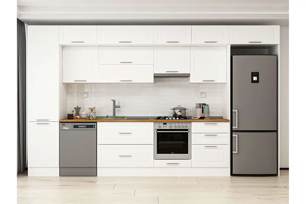 Alvinka 390X240 Cm Klasik Mebran Mutfak Dolabı, Mbb E80B50S60 1 Mebran Beyaz Suntalam