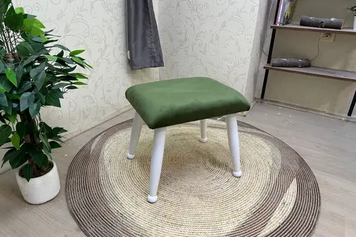 Trend Puf, Yeşil, Beyaz Ahşap Ayak