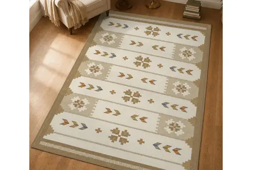 Kahve Blok Dokuma Taban Halı, 657 Yng 80X150 Cm