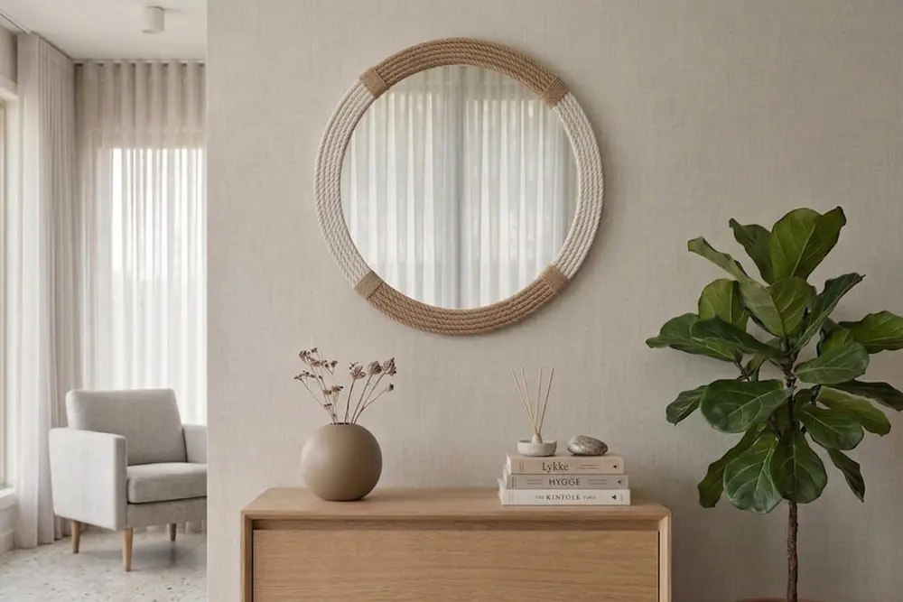 Mare Natural Jüt Detaylı Duvar Aynası