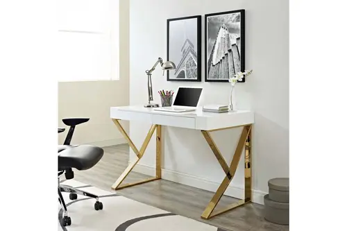 Carrina Gold Metal Çalışma Masası, Beyaz