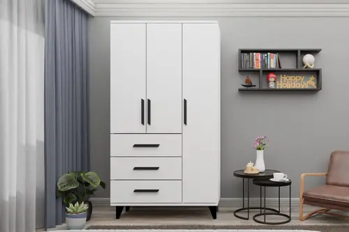 Ece Ayaklı Gardırop, 3 Kapaklı, Siyah Kulplu, Gm 303 A